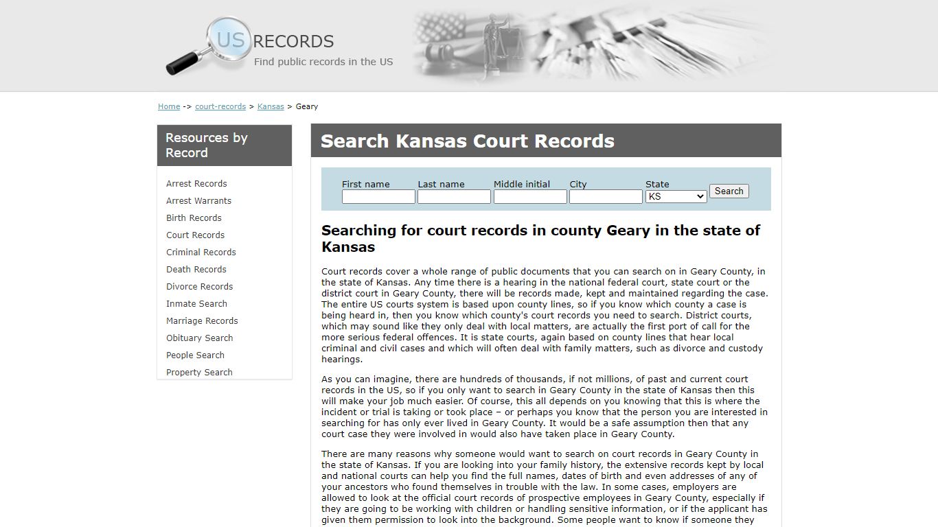 Search Court Records Geary Kansas | US Records